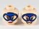 Part No: 3626cpb2512  Name: Minifigure, Head Dual Sided Female, Blue Domino Mask, Reddish Brown Eyebrows, Coral Lips, Lopsided Grin / Open Smile Pattern - Hollow Stud
