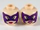 Part No: 3626cpb2517  Name: Minifigure, Head Dual Sided Female, Dark Purple Mask, Magenta Lips, Smile / Scowl Showing Teeth Pattern - Hollow Stud