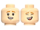 Part No: 3626cpb2678  Name: Minifigure, Head Dual Sided Child Dark Orange Eyebrows, Lopsided Smile with Teeth / Laughing with Closed Eyes Pattern - Hollow Stud