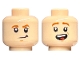Part No: 3626cpb2679  Name: Minifigure, Head Dual Sided Child Dark Orange Eyebrows, Lopsided Grin / Open Mouth Smile with Top Teeth and Tongue Pattern - Hollow Stud