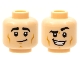 Part No: 3626cpb2799  Name: Minifigure, Head Dual Sided Black Thick Eyebrows, Dark Orange Cheek Lines and Chin Dimple, Lopsided Grin / Open Mouth Smile with Teeth, Left Eyebrow Raised Pattern - Hollow Stud