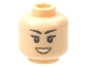 Part No: 3626cpb2811  Name: Minifigure, Head Female, Hazy Black Eyebrows and Eyes, Dark Tan Lips, Open Smile Pattern - Hollow Stud