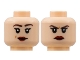 Part No: 3626cpb2860  Name: Minifigure, Head Dual Sided Female, Medium Nougat Eyebrows, Peach Lips, Smile / Scowl Pattern - Hollow Stud