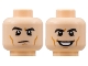 Part No: 3626cpb2868  Name: Minifigure, Head Dual Sided, Black Eyebrows, Medium Nougat Cheek Lines, Raised Right Eyebrow / Grin with Teeth Pattern - Hollow Stud