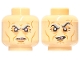 Part No: 3626cpb2871  Name: Minifigure, Head Dual Sided Dark Bluish Gray Eyebrows, Nougat Eye Shadow, Medium Nougat Cheek Lines, Chin Dimple, and Wrinkles, Grin / Scowl with 4 Sharp Teeth Pattern - Hollow Stud