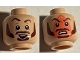 Part No: 3626cpb2897  Name: Minifigure, Head Dual Sided, Reddish Brown Eyebrows, Moustache, Sideburns Raised Eyebrow with Smirk / Angry with Iron Burn Print Pattern - Hollow Stud