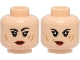 Part No: 3626cpb2920  Name: Minifigure, Head Dual Sided Female, Black Eyebrows, Red Lips, Medium Nougat Cheek Lines, Nougat Scar, Smile / Lopsided Grin Pattern - Hollow Stud