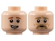 Part No: 3626cpb3049  Name: Minifigure, Head Dual Sided Dark Tan Thick Eyebrows and Moustache, Nougat Cheek Lines / Dark Orange Eyebrows, Worried Smile Pattern - Hollow Stud