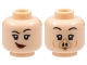 Part No: 3626cpb3057  Name: Minifigure, Head Dual Sided Female, Black Eyebrows, Lopsided Grin with Dark Red Lips / Pig Snout Pattern - Hollow Stud
