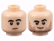 Lot ID: 406313597  Part No: 3626cpb3122  Name: Minifigure, Head Dual Sided Black Thick Eyebrows, Neutral / Lopsided Grin with Dark Brown Stubble Pattern - Hollow Stud