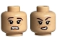 Part No: 3626cpb3186  Name: Minifigure, Head Dual Sided Female Dark Brown Eyebrows, Nougat Freckles and Lips, Angry / Scared Pattern - Hollow Stud