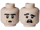 Part No: 3626cpb3306  Name: Minifigure, Head Dual Sided Black Eyebrows, Medium Nougat Cheek Lines, Open Mouth Scared / Terrified with White Teeth and Red Tongue Pattern - Hollow Stud