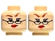 Part No: 3626cpb3316  Name: Minifigure, Head Dual Sided Female Reddish Brown Eyebrows, Bright Pink Eye Shadow, Black Glasses, Red Lips, Smirk / Angry with Frown Pattern - Hollow Stud