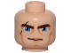 Part No: 3626pb0075  Name: Minifigure, Head Reddish Brown Thick Eyebrows, Large Blue Eyes, Black Scar, Nougat Eye Shadow, Upper Lip, Cheek Lines and Chin Dimple, Slight Grin Pattern