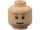Part No: 3626pb0121  Name: Minifigure, Head Brown Eyebrows, Thin Grin, Black Eyes with White Pupils Pattern