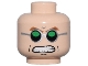 Part No: 3626pb0200  Name: Minifigure, Head Brown Eyebrows, Silver Glasses with Black and Green Lenses, Cheek Lines, Chin Dimple, Bared Teeth Pattern