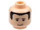 Part No: 3626pb0262  Name: Minifigure, Head Black Small Thin Eyebrows, Upper Eyelids, Jowl Lines and Hair, Lopsided Grin Pattern