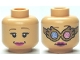 Part No: 3626pb0494  Name: Minifigure, Head Dual Sided Female, Dark Pink Lips, Spectrespecs / No Spectrespecs Pattern (HP Luna)
