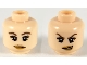 Part No: 3626pb0564  Name: Minifigure, Head Dual Sided Female Dark Brown Eyebrows and Eye Shadow, Black Eyelashes, Lower Eyelids, Medium Nougat Lips, Neutral / Lopsided Open Mouth Scowl with Teeth Pattern