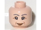 Part No: 3626pb0600  Name: Minifigure, Head Female Dark Bluish Gray Eyebrows, Black Single Eyelashes, Lower Eyelids, Nougat Eye Shadow and Lips, Medium Nougat Jowl Lines, Chin Dimple and Wrinkles, Grin Pattern