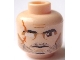Part No: 3626pb0623  Name: Minifigure, Head Black Thick Eyebrows and Beard Stubble, Large Reddish Brown Eyes, Dark Orange Scar, Nougat Eye Shadow, Cheek Lines and Chin Dimple, Furrowed Brow, Stern Pattern