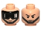 Part No: 3626pb0680  Name: Minifigure, Head Dual Sided Black Eyebrows, Medium Nougat Dimples and Chin Dimple, Dark Bluish Gray Chin Strap, Neutral and Goggles with White Reflections / Angry Pattern