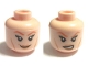 Part No: 3626pb0706  Name: Minifigure, Head Dual Sided Female, Dark Orange Eyebrows, Eyelashes and Cheek Lines, Smile / Angry Pattern