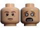 Part No: 3626pb0728  Name: Minifigure, Head Dual Sided LotR Frodo Brown Eyebrows Tired / Poisoned, Wide Gray Eyes Pattern