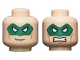 Part No: 3626pb0780  Name: Minifigure, Head Dual Sided Green Eye Mask with Eye Holes, Smirk / Bared Teeth Pattern
