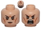 Part No: 3626pb0811  Name: Minifigure, Head Dual Sided Dark Brown Eyebrows, Medium Nougat Cheek Lines, Angry / Open Scowl Pattern