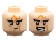 Part No: 3626pb0815  Name: Minifigure, Head Dual Sided LotR Black Bushy Eyebrows, Dark Orange Scars, Medium Nougat Wrinkles, Stern / Open Mouth Smile with Teeth Parted Pattern