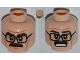 Part No: 3626pb0876  Name: Minifigure, Head Dual Sided Black Glasses, Brown Moustache, Wrinkles, Mouth Closed / Clenched Teeth Pattern