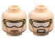 Part No: 3626pb0928  Name: Minifigure, Head Dual Sided Gold Goggles with White Lens, Medium Nougat Cheek Lines, Slight Frown and Chin Dimple / Bared Teeth Pattern