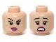 Part No: 3626pb0953  Name: Minifigure, Head Dual Sided Female Dark Pink Lips, Eyebrow Raised / Scared Pattern (Red Harrington)