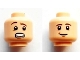 Part No: 3626pb0975  Name: Minifigure, Head Dual Sided Reddish Brown Eyebrows, Medium Nougat Chin Dimple, Scared with Clenched Teeth / Lopsided Grin Pattern