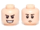 Part No: 3626pb0991  Name: Minifigure, Head Dual Sided Black Eyebrows, Open Mouth Evil Grin / Closed Mouth Sad Pattern (SW Young Boba Fett)