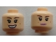 Part No: 3626pb1003  Name: Minifigure, Head Dual Sided Female Brown Eyebrows, Beauty Marks, Pink Lips, Closed Mouth / Open Mouth Pattern