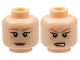 Part No: 3626pb1006  Name: Minifigure, Head Dual Sided Female Dark Orange Eyebrows, Freckles, Tan Lips, Closed Mouth Smile / Open Mouth Scowl Pattern