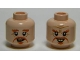 Part No: 3626pb1023  Name: Minifigure, Head Dual Sided LotR Dark Orange Moustache, Goatee, Bushy Eyebrows, Wrinkles, Yellowed Teeth, Smile / Open Mouth Pattern
