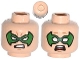 Part No: 3626pb1095  Name: Minifigure, Head Dual Sided Green Eye Mask with Eye Holes, Determined / Scared Pattern (Robin)