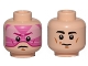 Part No: 3626pb1121  Name: Minifigure, Head Dual Sided Black Eyebrows, White Pupils, Chin Dimple, Slight Smile / Pink Visor, Frown Pattern (SW Gray Squadron Pilot)