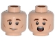 Part No: 3626pb1123  Name: Minifigure, Head Dual Sided Brown Eyebrows, White Pupils and Chin and Cheek Dimples, Slight Smile / Scared Pattern