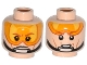 Part No: 3626pb1132  Name: Minifigure, Head Dual Sided Orange Visor, Brown Eyebrows, Chin Strap, Visor Down / Visor Up Pattern (SW Luke Skywalker)