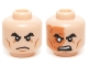Part No: 3626pb1173  Name: Minifigure, Head Dual Sided Black Bushy Eyebrows, Medium Nougat Cheek Lines, Chin Dimple and Wrinkles, Scowl / Nougat Right Side Scarred Face and Angry Open Mouth with Upper Teeth Pattern