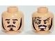 Part No: 3626pb1197  Name: Minifigure, Head Dual Sided LotR Bard Long Black Sideburns, Moustache, Goatee, Frowning / Angry with Mud Splotches Pattern