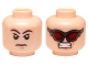 Part No: 3626pb1332  Name: Minifigure, Head Dual Sided Brown Eyebrows, Stern Expression / Dark Red Goggles, Clenched Teeth Pattern (Hawkeye)