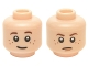 Part No: 3626pb1340  Name: Minifigure, Head Dual Sided Child LotR Brown Eyebrows and Freckles, Slight Smile / Frown (Bain) Pattern