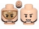 Part No: 3626pb1341  Name: Minifigure, Head Dual Sided Dark Tan Visor, Stern Black Eyebrows, Chin Strap / Open Mouth Pattern (SW T-16 Skyhopper Pilot)