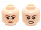 Part No: 3626pb1441  Name: Minifigure, Head Dual Sided Female Brown Eyebrows, Eyelashes, Orange Lips, Neutral / Angry Pattern (Chell)