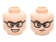 Part No: 3626pb1442  Name: Minifigure, Head Dual Sided Black Glasses with Clear Lenses, Dark Brown Eyebrows, Open Mouth Smile with Teeth / Frown, Raised Eyebrow Pattern